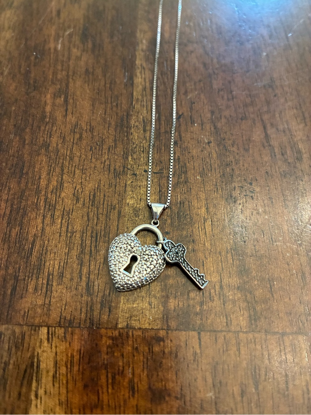 Sterling Silver Heart Lock & Key Necklace with Pendant 925